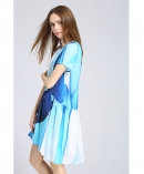 Ocean color printed loose fit silk dress