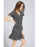 Printed wrap dress fastening along back