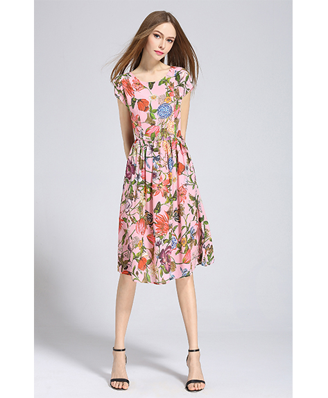 Dress - Printed Silk crepe de chine midi dress