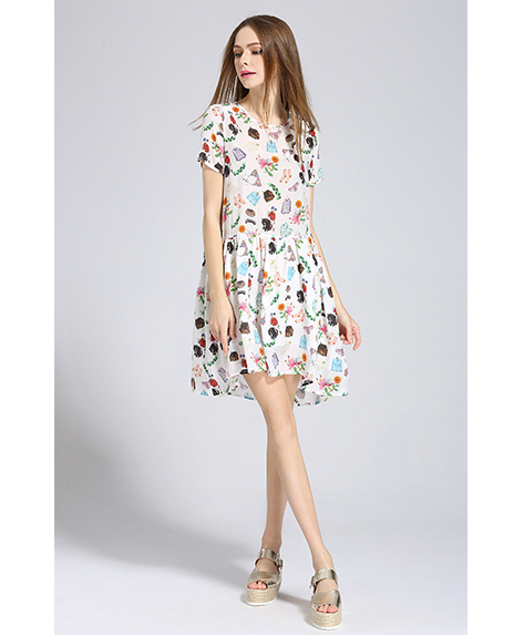 Dress - Printed loose fit silk dress