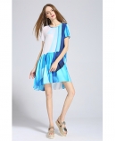 Ocean color printed loose fit silk dress