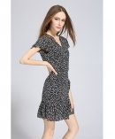 Printed wrap dress fastening along back