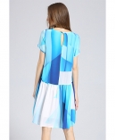 Ocean color printed loose fit silk dress