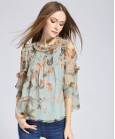 Printed silk chiffon top