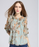 Printed silk chiffon top