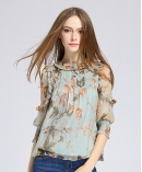 Printed silk chiffon top