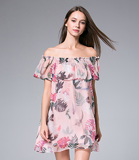 Dress - Pink natural printed silk georgette mini dress