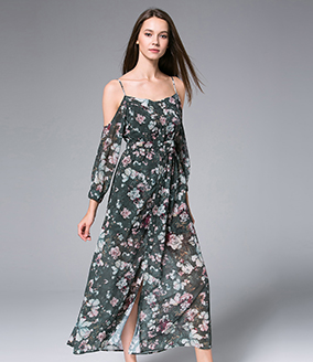 Dress -  Digital Roses Printed  silk chiffon maxi dress