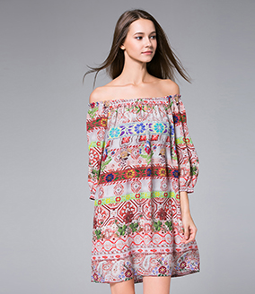 Dress - Printed off-the-shoulder silk crepe mini dress