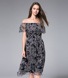 Dress -  Digital Printed  silk chiffon midi dress