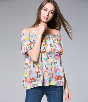 Tops - Flowers Printed silk crepe top