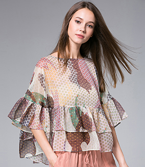 Tops - Flowers Printed silk organza  top