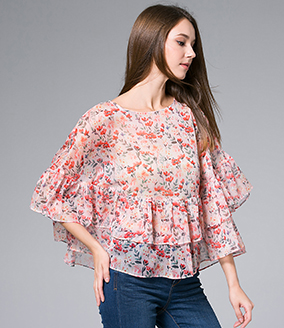 Tops - Flowers Printed silk Chiffon top