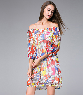 Dress - Flowers Printed silk georgette mini  dress