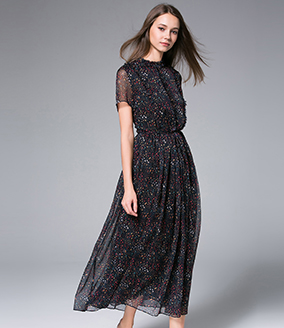 Dress - Black Printed Chiffon Maxi Dress