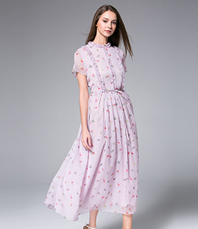 Dress - Lavender Printed Chiffon Maxi Dress