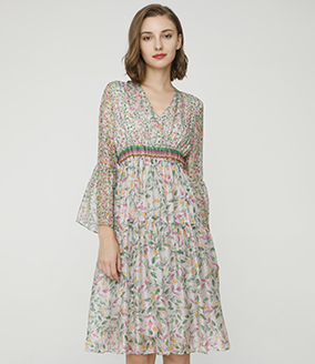 2024 Spring Summer - Floral print silk-chiffon dress