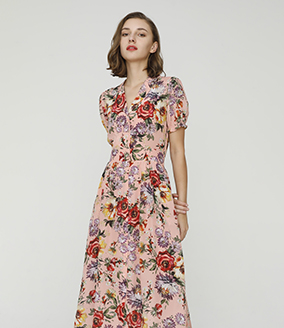 2024 Spring Summer - Rose-print silk-chiffon dress