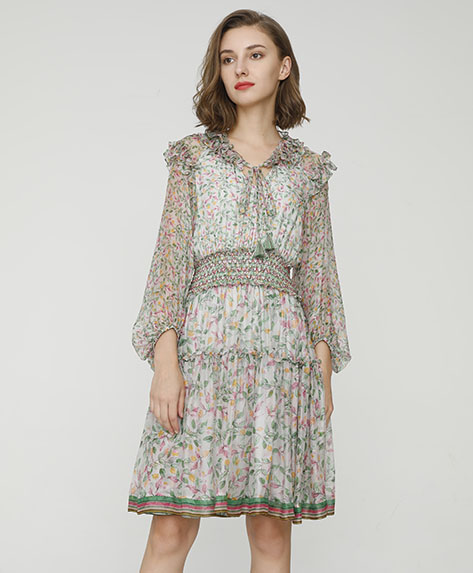 2024 Spring Summer - Floral print silk-chiffon dress