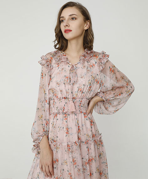 2024 Spring Summer - Floral print silk-chiffon dress