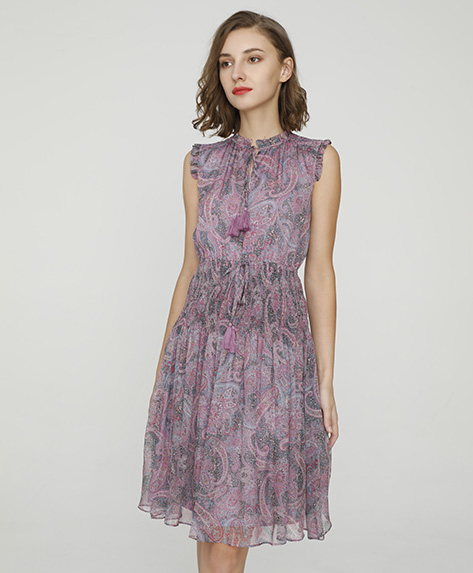 2024 Spring Summer - Paisley print silk-chiffon dress