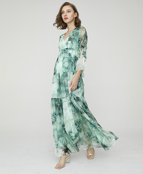 2024 Spring Summer - Botanic-print silk-chiffon maxi dress