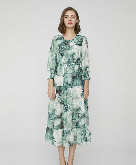 2024 Spring Summer - Garden Print Resort Silk Cotton Dress