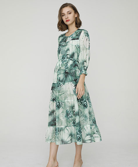 2024 Spring Summer - Garden Print Resort Silk Cotton Dress