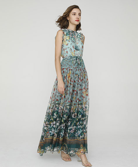 2024 Spring Summer - Botanic-print silk-chiffon maxi dress