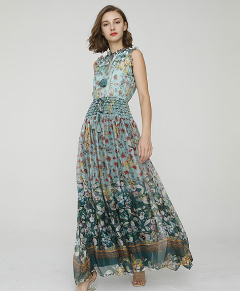 2024 Spring Summer - Botanic-print silk-chiffon maxi dress