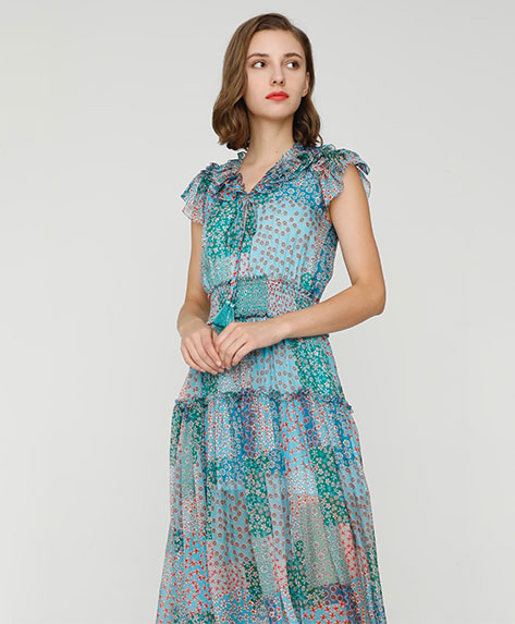 2024 Spring Summer - Botanic-print silk-chiffon maxi dress