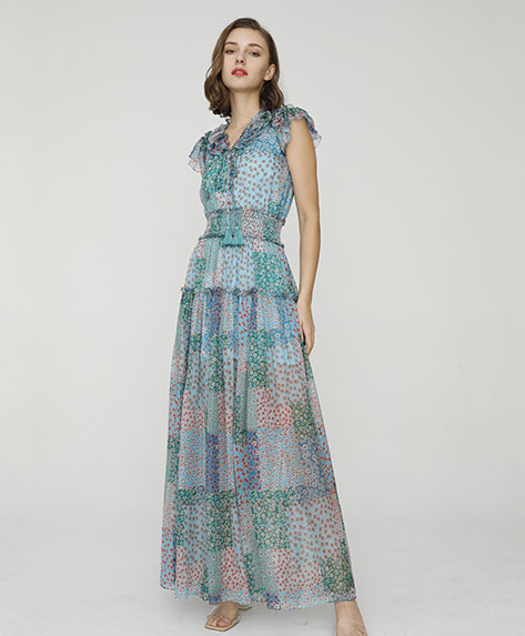 2024 Spring Summer - Botanic-print silk-chiffon maxi dress