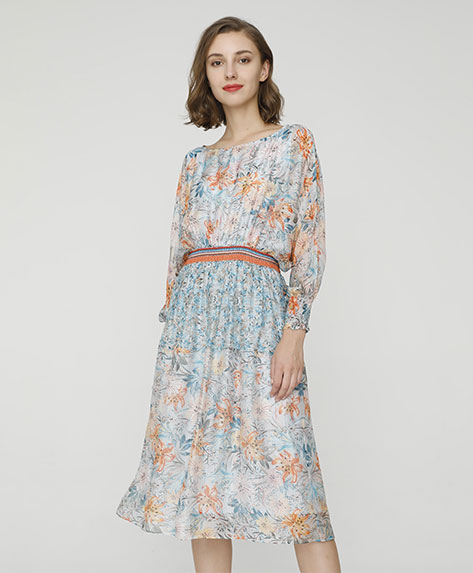 2024 Spring Summer - Floral-print silk-chiffon midi dress