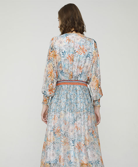 2024 Spring Summer - Floral-print silk-chiffon midi dress