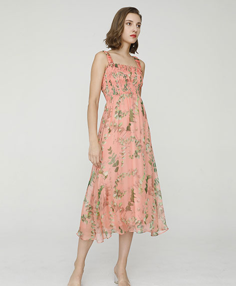 2024 Spring Summer - Floral-print silk-chiffon midi dress