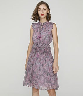 2024 Spring Summer - Paisley print silk-chiffon dress