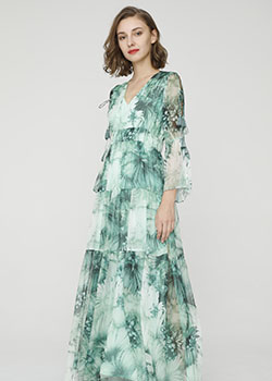 2024 Spring Summer - Botanic-print silk-chiffon maxi dress