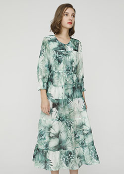 2024 Spring Summer - Garden Print Resort Silk Cotton Dress