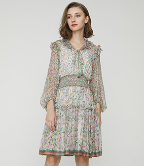 2024 Spring Summer - Floral print silk-chiffon dress