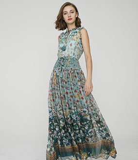 2024 Spring Summer - Botanic-print silk-chiffon maxi dress