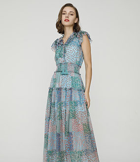 2024 Spring Summer - Botanic-print silk-chiffon maxi dress