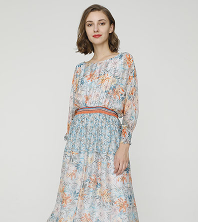 Floral-print silk-chiffon midi dress - 2024 Spring Summer