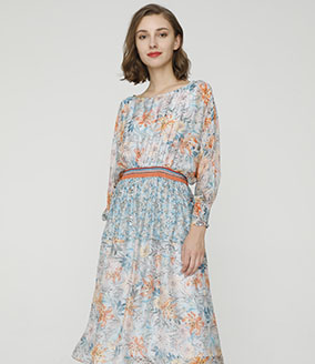 2024 Spring Summer - Floral-print silk-chiffon midi dress